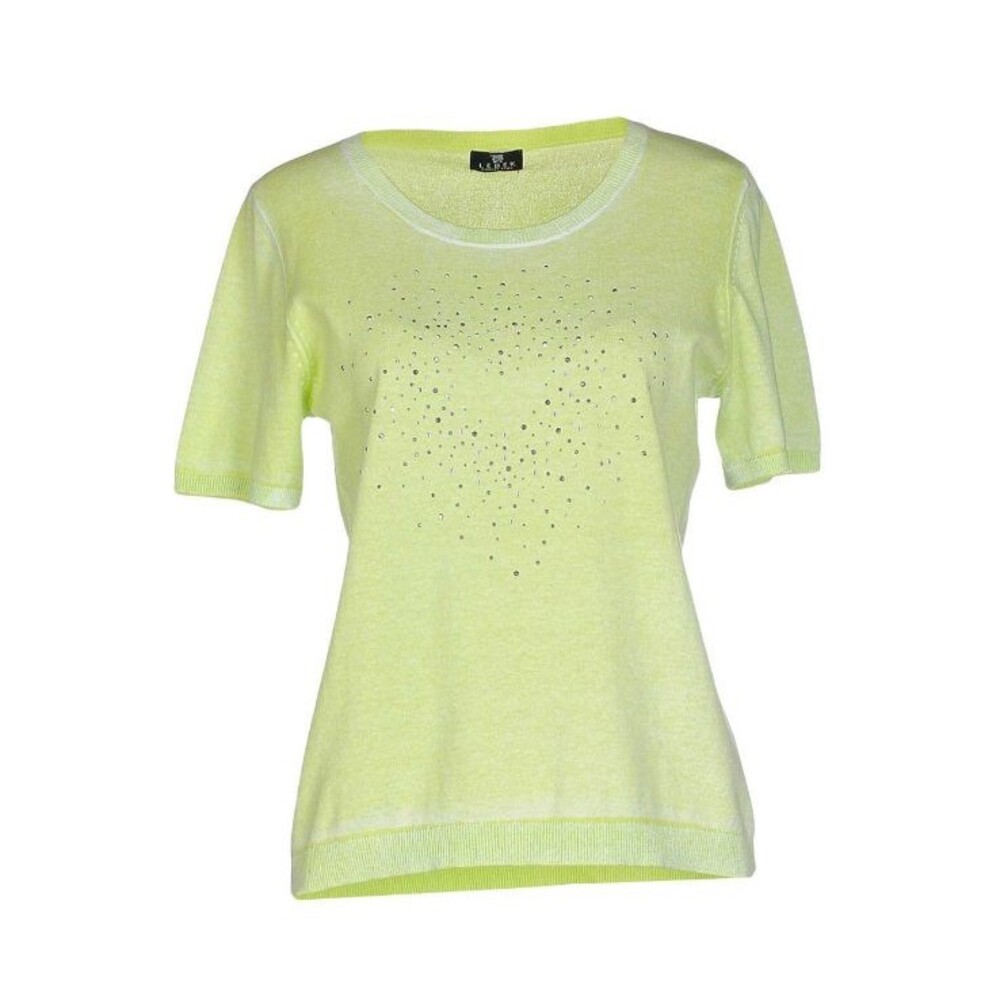 Barbara Lebek Women's Light Green Short Sleeve Cotton Rhinestones Sweater Sz 12